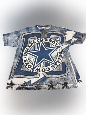 Vintage 90’s Dallas Cowboys Shirt All Over Print Magic Johnson T’s LARGE  24x28